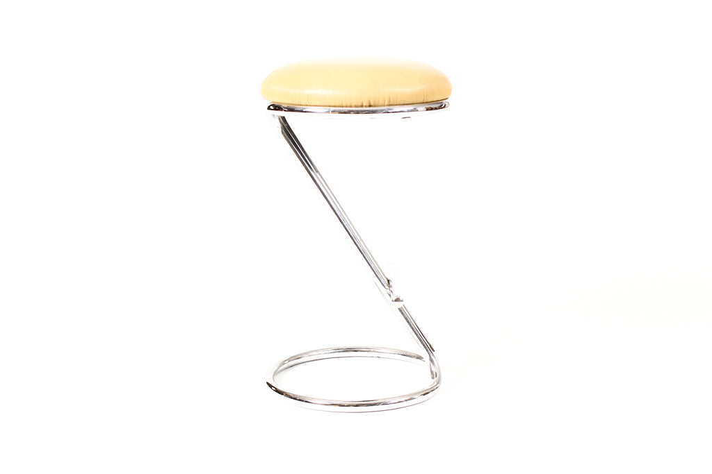 #2242  — Vintage Art Deco / Machine Age Cantilevered Z Barstool — Gilbert Rohde — Tan Leather