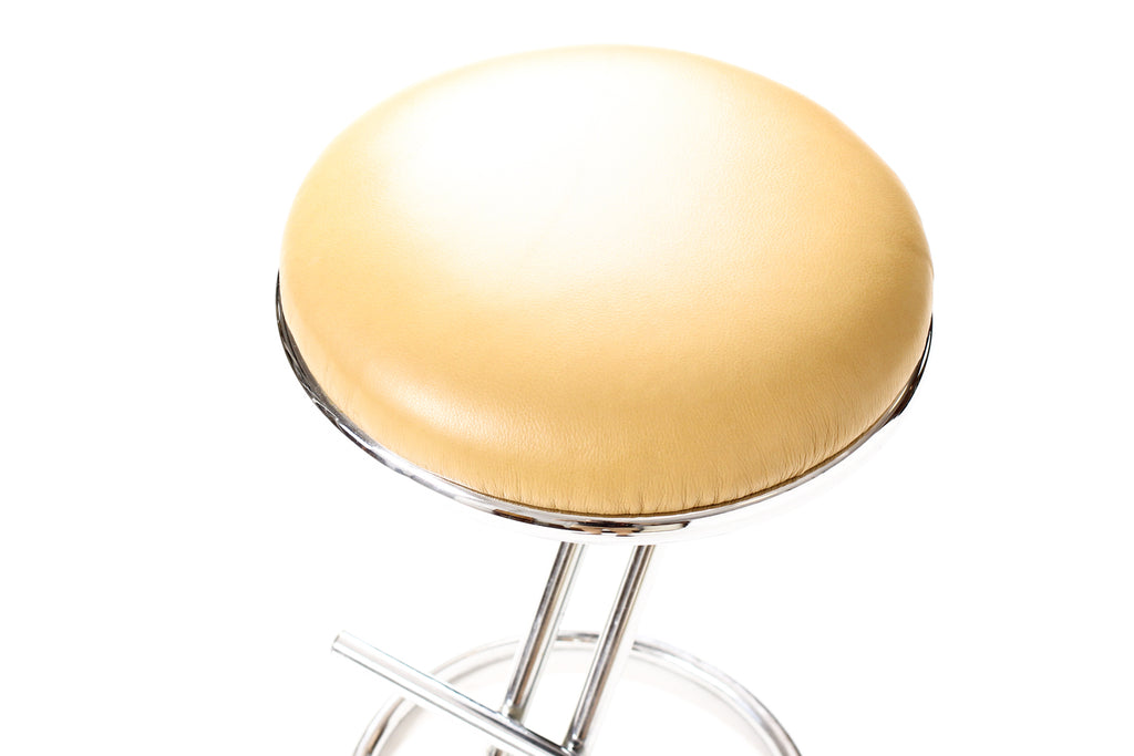 #2242  — Vintage Art Deco / Machine Age Cantilevered Z Barstool — Gilbert Rohde — Tan Leather