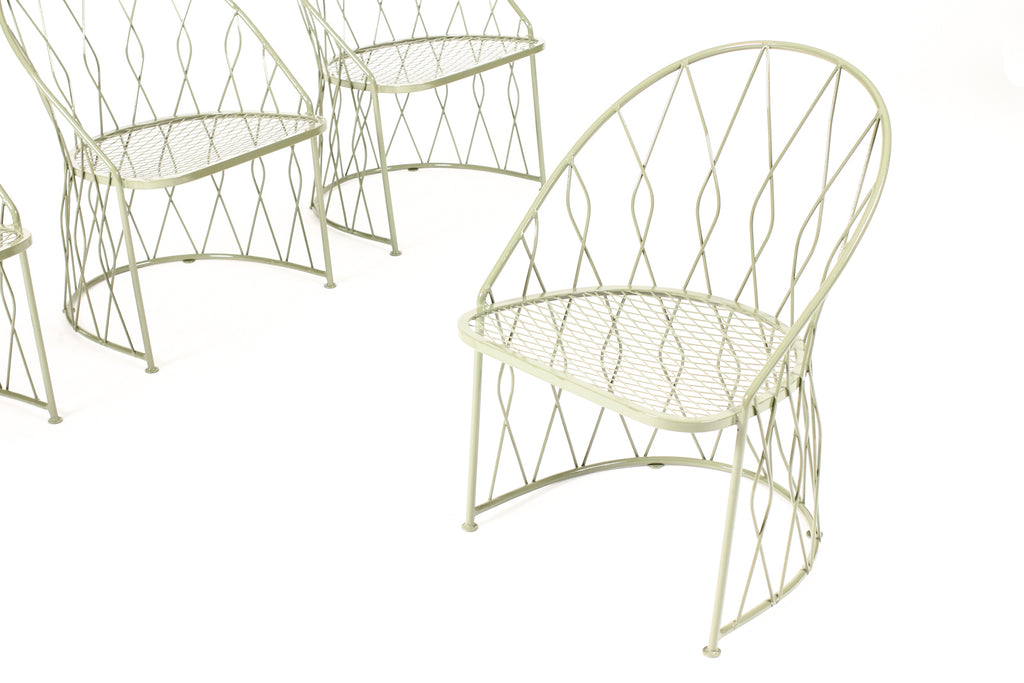 #2247 — Vintage Mid Century Jean Royere Style Wrought Iron Patio Chairs — John Salterini — Set of Four