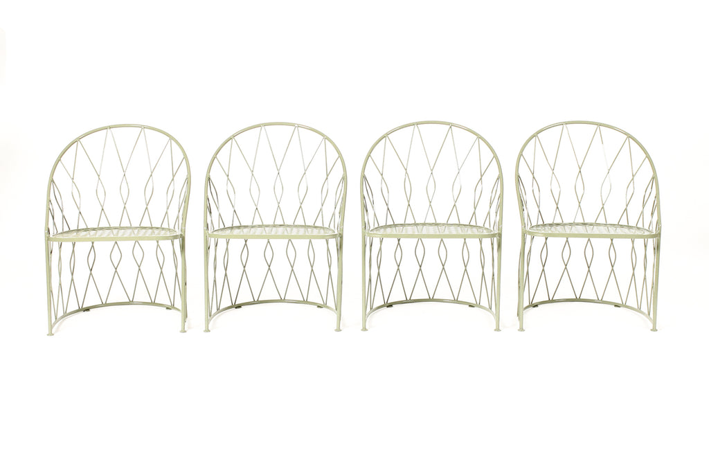 #2247 — Vintage Mid Century Jean Royere Style Wrought Iron Patio Chairs — John Salterini — Set of Four