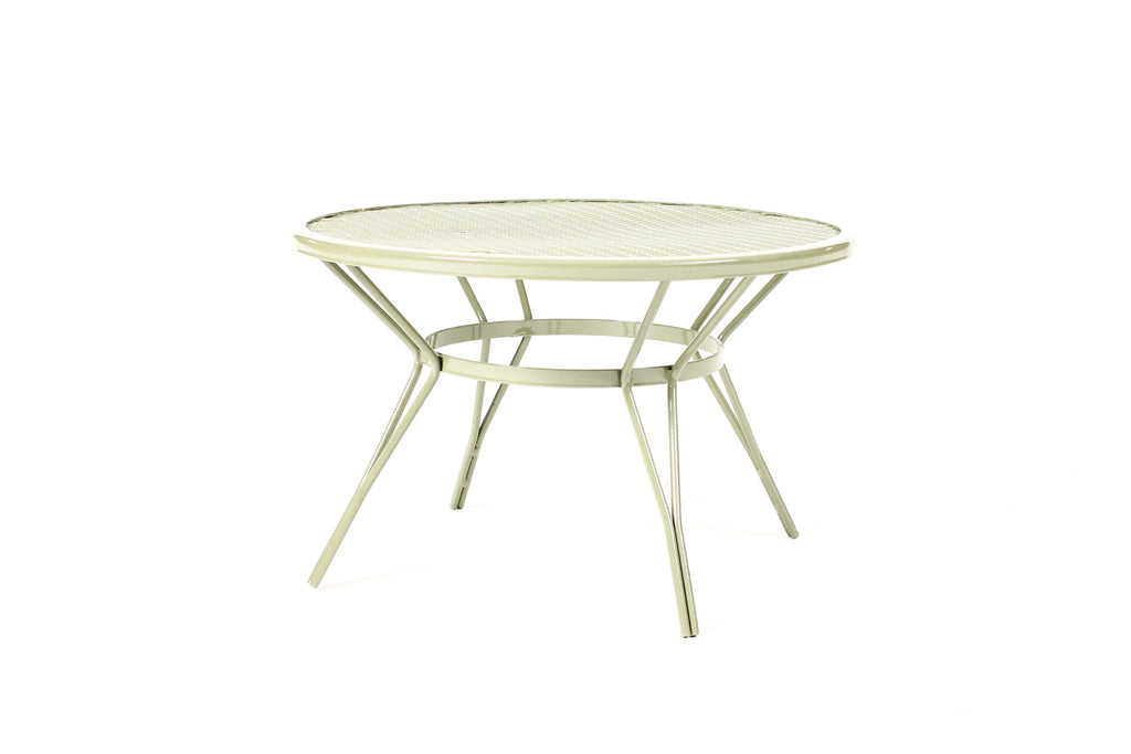 #2229 — Vintage Mid Century Woodard Round Mesh Side Table — Olive Green powder coat