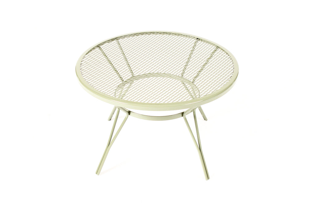#2229 — Vintage Mid Century Woodard Round Mesh Side Table — Olive Green powder coat