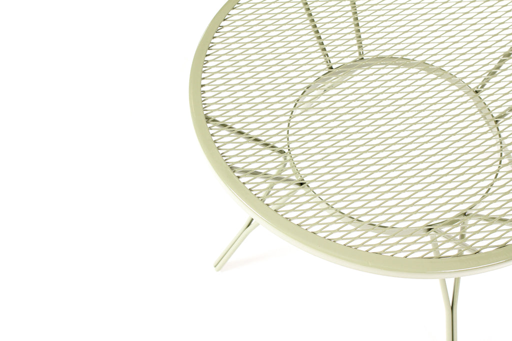 #2229 — Vintage Mid Century Woodard Round Mesh Side Table — Olive Green powder coat