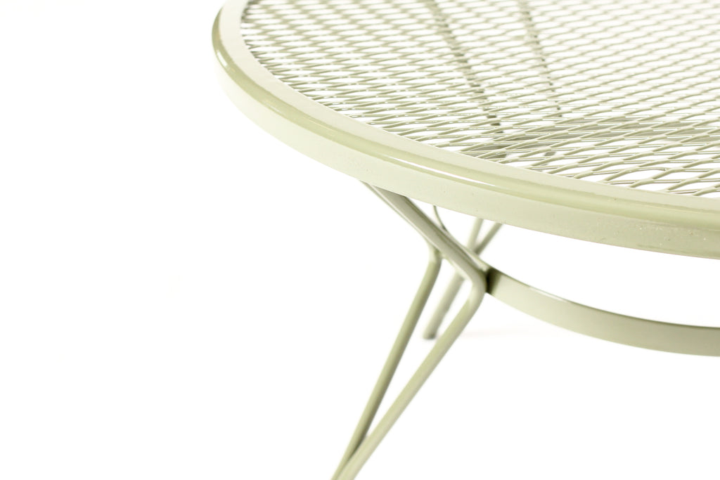 #2229 — Vintage Mid Century Woodard Round Mesh Side Table — Olive Green powder coat