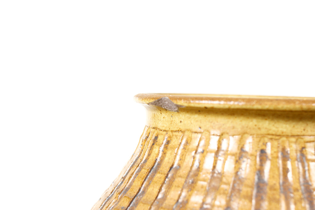 #2214 — Vintage Mid Century Stoneware Pot / Vessel— Mustard Glaze with surface texture