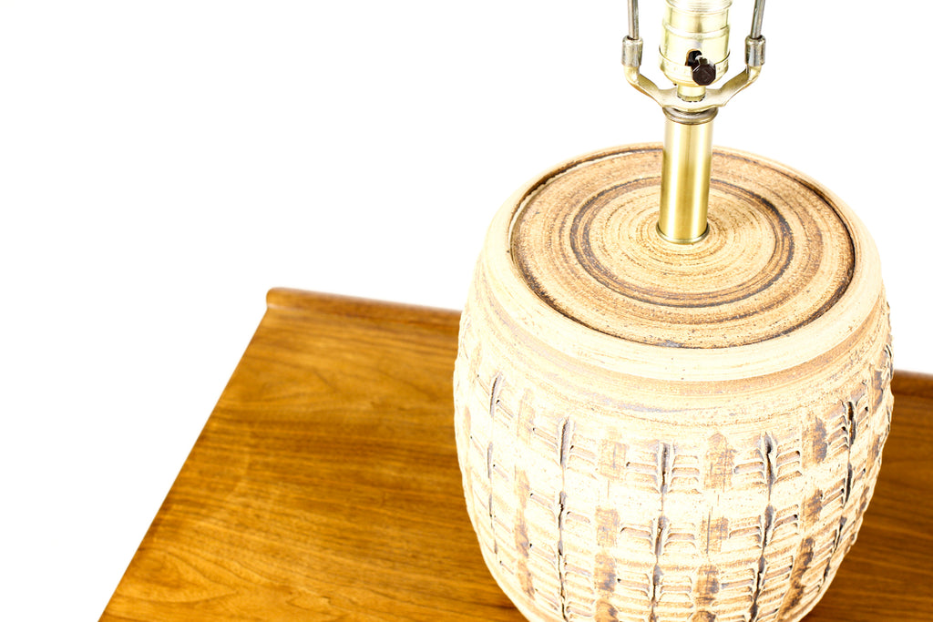 #2223 — Mid Century Vintage Table Lamp — Bob Kinzie for Affiliated Craftsmen — Textured Surface — Raw Stoneware