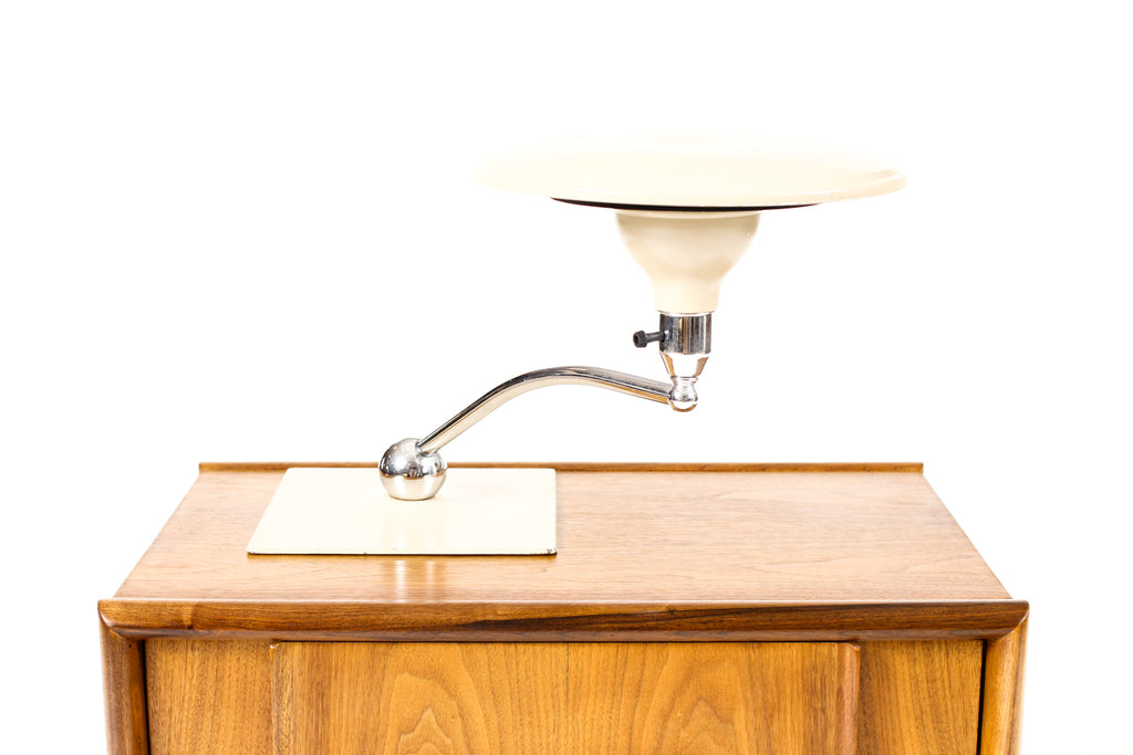 #2222 — Mid Century Vintage Sight Light Flying Saucer Desk Lamp - Taupe + Chrome
