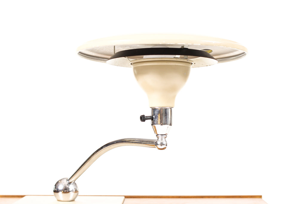 #2222 — Mid Century Vintage Sight Light Flying Saucer Desk Lamp - Taupe + Chrome