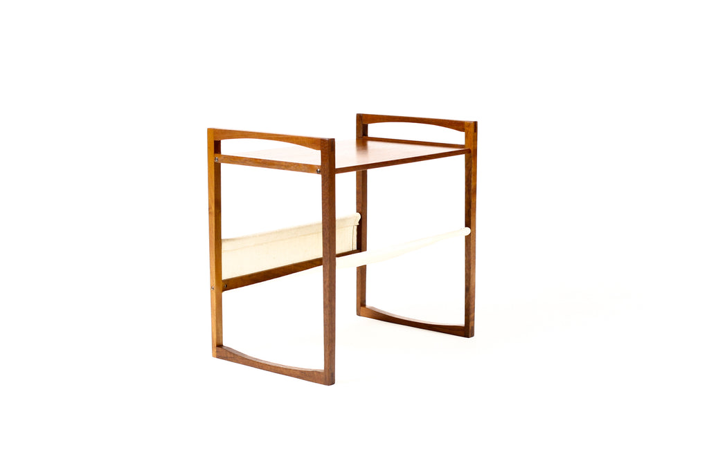 #2231 — Danish Modern / Mid Century Magazine Rack / Side Table — Kai Kristiansen for Sika Møbler — Teak + Canvas