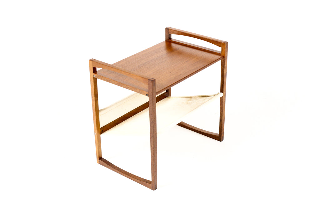 #2231 — Danish Modern / Mid Century Magazine Rack / Side Table — Kai Kristiansen for Sika Møbler — Teak + Canvas