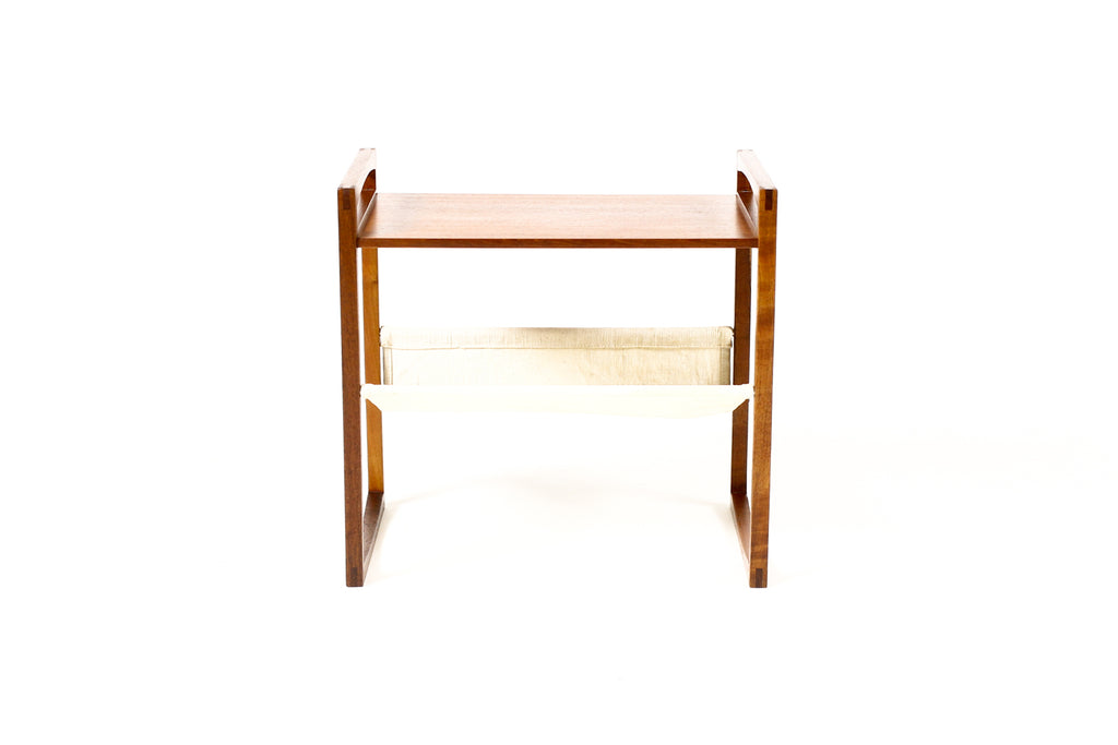 #2231 — Danish Modern / Mid Century Magazine Rack / Side Table — Kai Kristiansen for Sika Møbler — Teak + Canvas