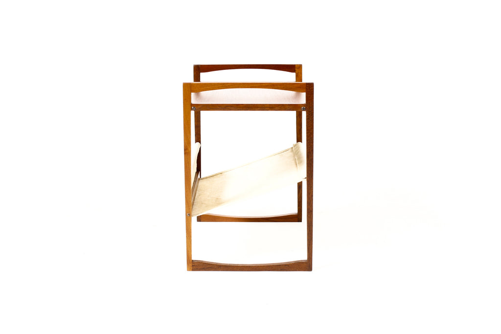 #2231 — Danish Modern / Mid Century Magazine Rack / Side Table — Kai Kristiansen for Sika Møbler — Teak + Canvas