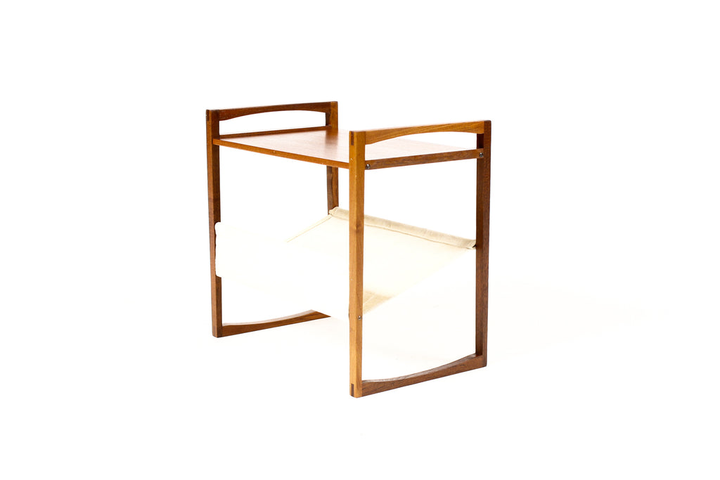 #2231 — Danish Modern / Mid Century Magazine Rack / Side Table — Kai Kristiansen for Sika Møbler — Teak + Canvas