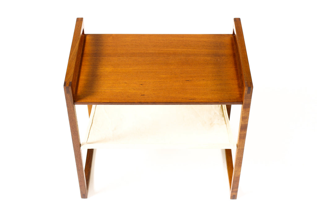 #2231 — Danish Modern / Mid Century Magazine Rack / Side Table — Kai Kristiansen for Sika Møbler — Teak + Canvas