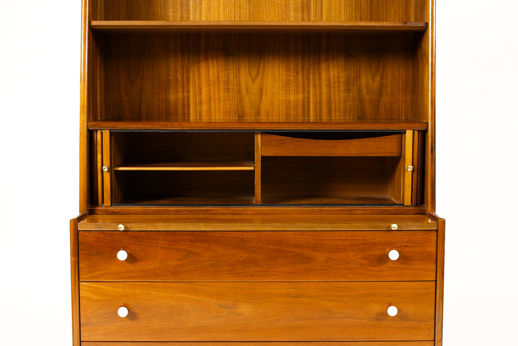 #2240 —Vintage Mid Century Walnut Secretary Desk / Bookcase — Kipp Stewart for Drexel
