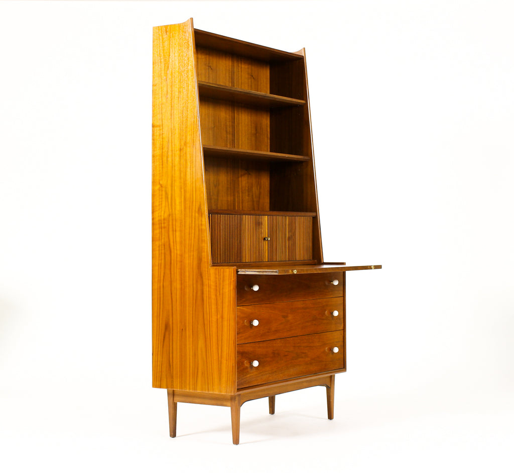 #2240 —Vintage Mid Century Walnut Secretary Desk / Bookcase — Kipp Stewart for Drexel