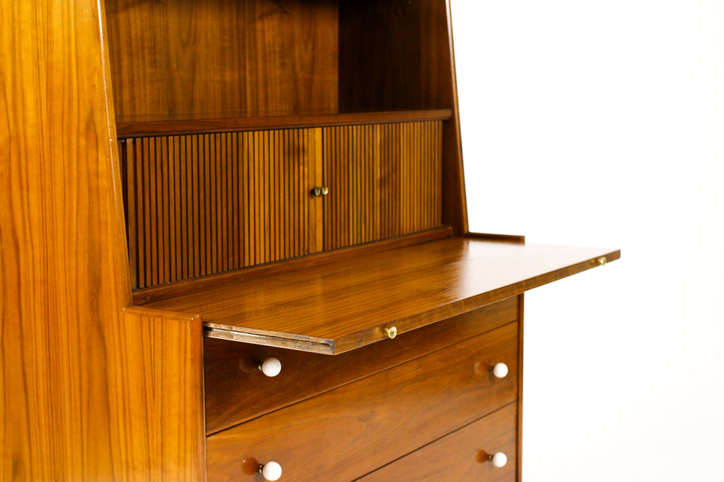 #2240 —Vintage Mid Century Walnut Secretary Desk / Bookcase — Kipp Stewart for Drexel