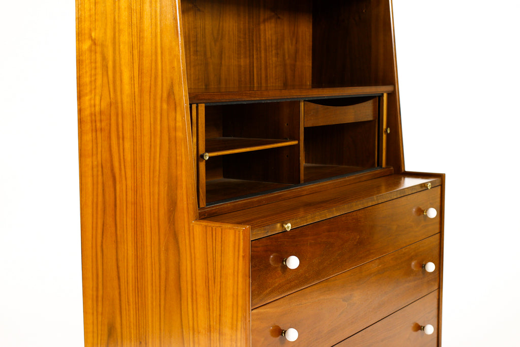#2240 —Vintage Mid Century Walnut Secretary Desk / Bookcase — Kipp Stewart for Drexel