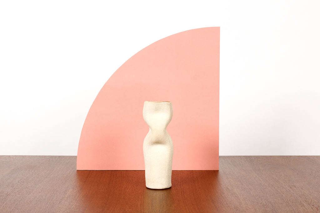 #1779 — Organic Modern / Primitive  Sculptural Extruded Ceramic Stem Vase — Three Pinch — White Stoneware
