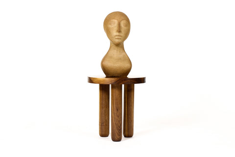 #1981 — Custom Solid Walnut Round Tripod Morel Side Table  — 18” Diameter — Tall