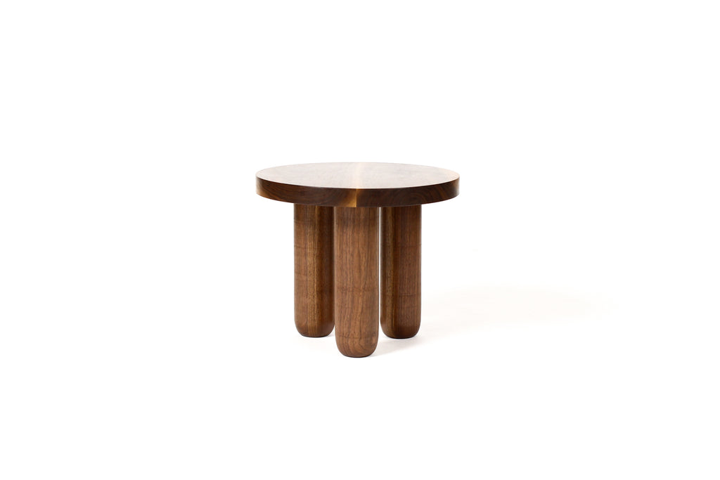 #1982 — Custom Solid Walnut Round Tripod Morel Side Table  — 20” Diameter — Short