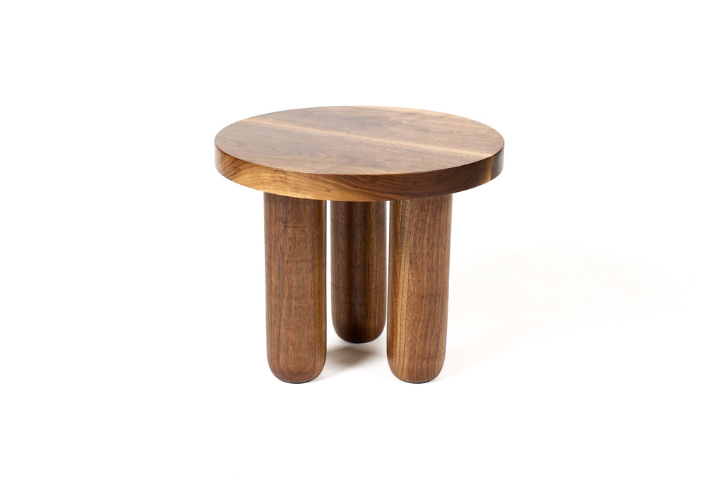 #1982 — Custom Solid Walnut Round Tripod Morel Side Table  — 20” Diameter — Short