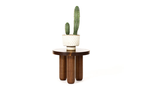#1982 — Custom Solid Walnut Round Tripod Morel Side Table  — 20” Diameter — Short
