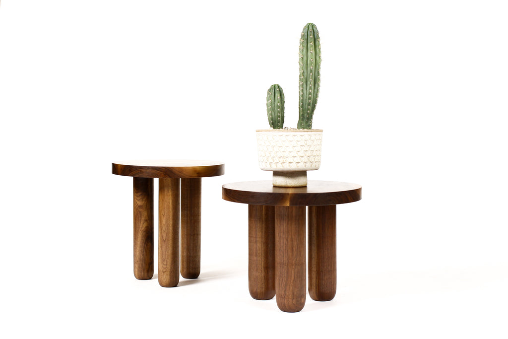 #1982 — Custom Solid Walnut Round Tripod Morel Side Table  — 20” Diameter — Short
