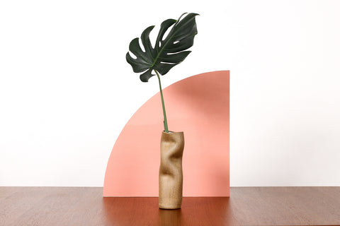 #1778 — Organic Modern / Primitive  Sculptural Extruded Ceramic Stem Vase — Three Pinch — Red Stoneware