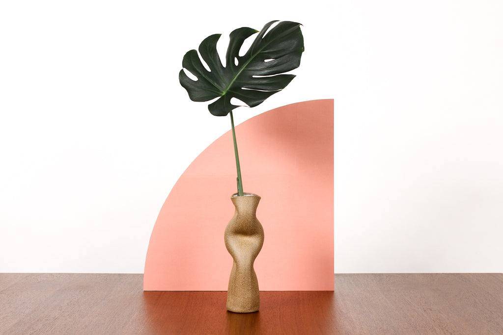 #1778 — Organic Modern / Primitive  Sculptural Extruded Ceramic Stem Vase — Three Pinch — Red Stoneware