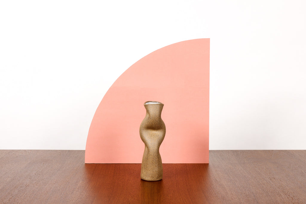 #1778 — Organic Modern / Primitive  Sculptural Extruded Ceramic Stem Vase — Three Pinch — Red Stoneware