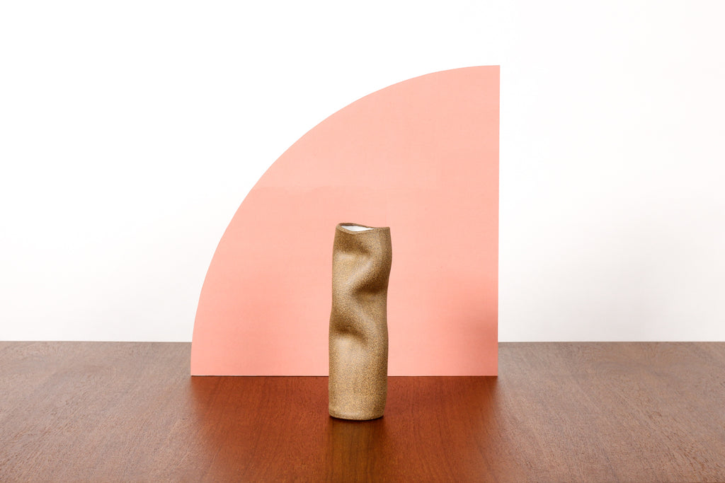 #1778 — Organic Modern / Primitive  Sculptural Extruded Ceramic Stem Vase — Three Pinch — Red Stoneware