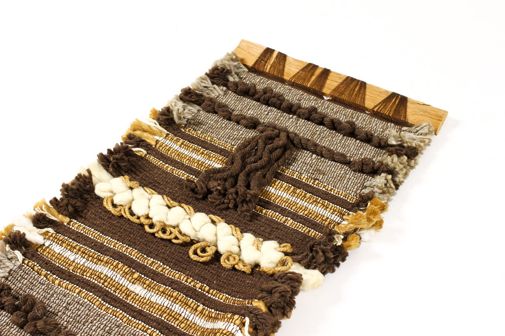 #1929 — Vintage Mid Century 70’s Woven Textile Wall Hanging / Fiber Art — Earthtone Abstract
