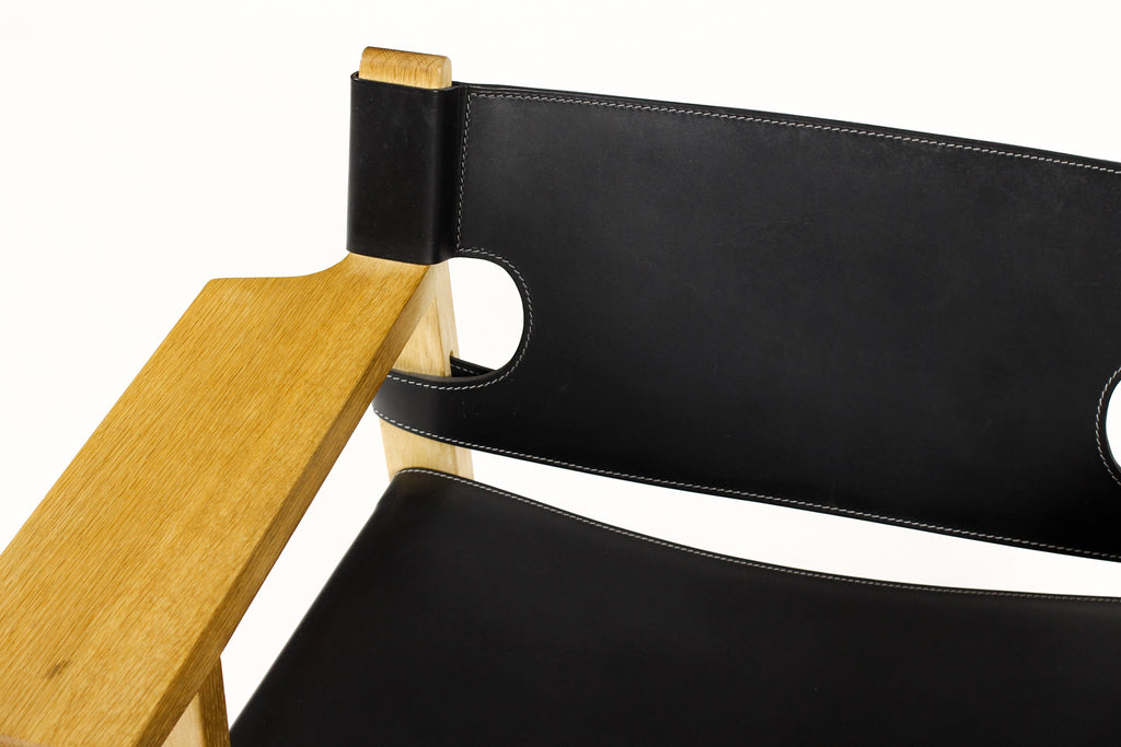 #1762 – Danish Modern / Mid Century Spanish Chair – Børge Mogensen for Frederica – Black Leather Sling