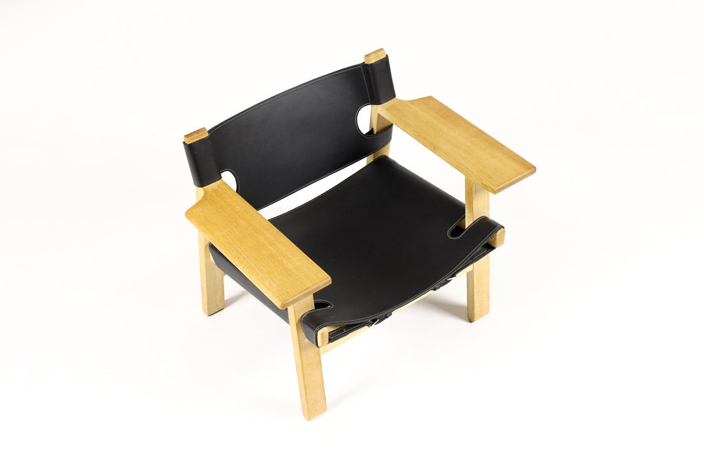 #1762 – Danish Modern / Mid Century Spanish Chair – Børge Mogensen for Frederica – Black Leather Sling