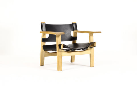 #1762 – Danish Modern / Mid Century Spanish Chair – Børge Mogensen for Frederica – Black Leather Sling