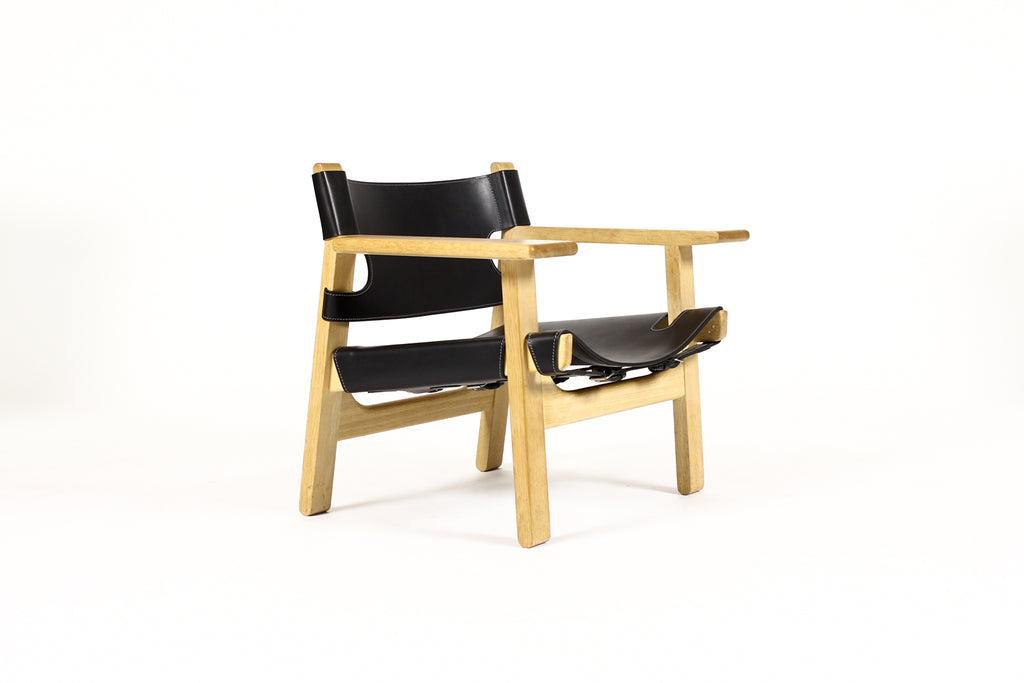 #1762 – Danish Modern / Mid Century Spanish Chair – Børge Mogensen for Frederica – Black Leather Sling