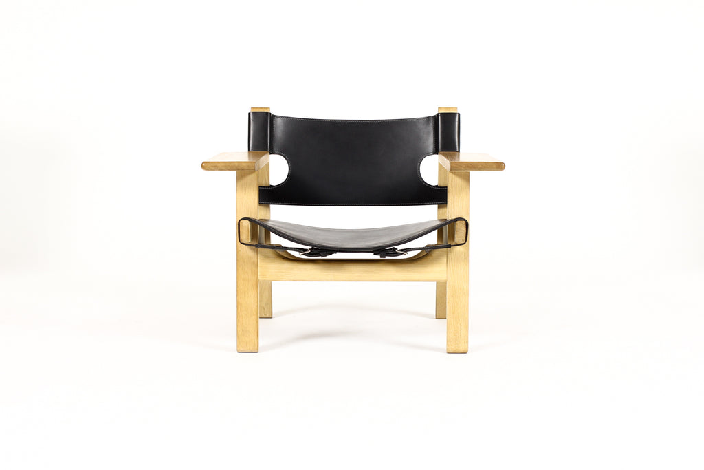 #1762 – Danish Modern / Mid Century Spanish Chair – Børge Mogensen for Frederica – Black Leather Sling