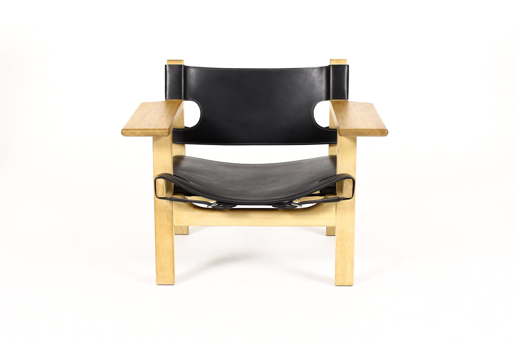 #1762 – Danish Modern / Mid Century Spanish Chair – Børge Mogensen for Frederica – Black Leather Sling