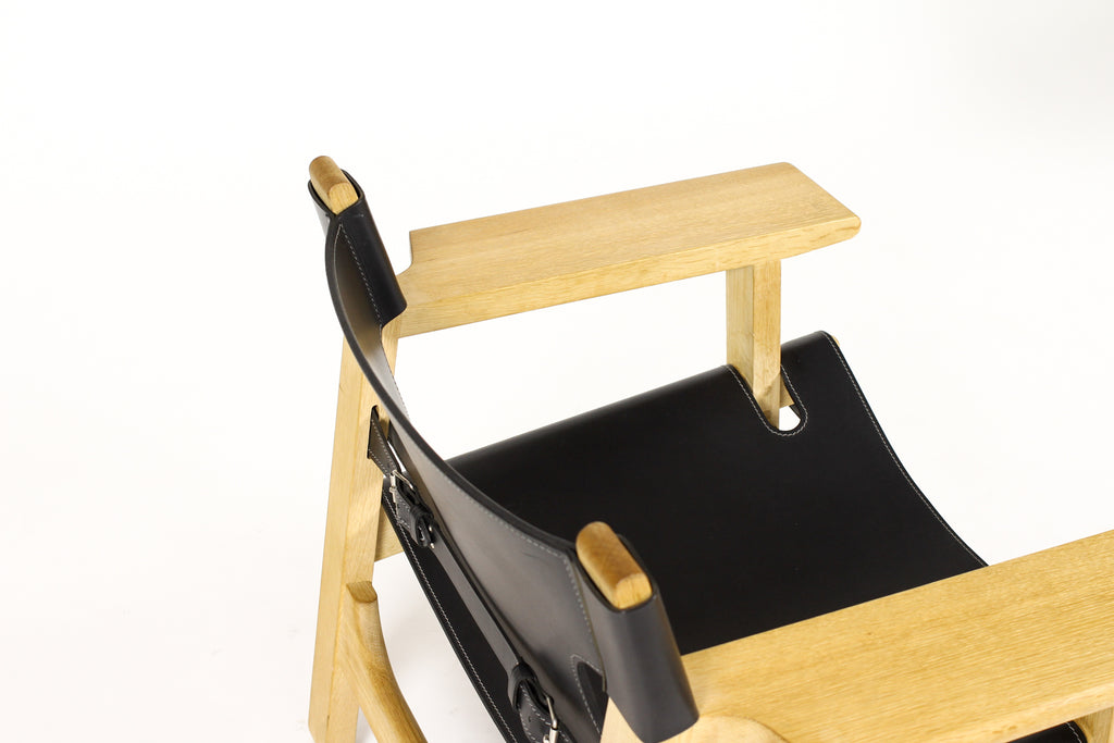 #1762 – Danish Modern / Mid Century Spanish Chair – Børge Mogensen for Frederica – Black Leather Sling