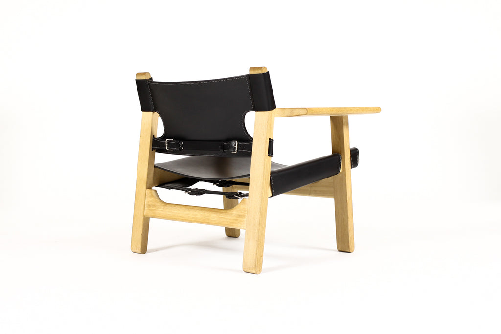 #1762 – Danish Modern / Mid Century Spanish Chair – Børge Mogensen for Frederica – Black Leather Sling