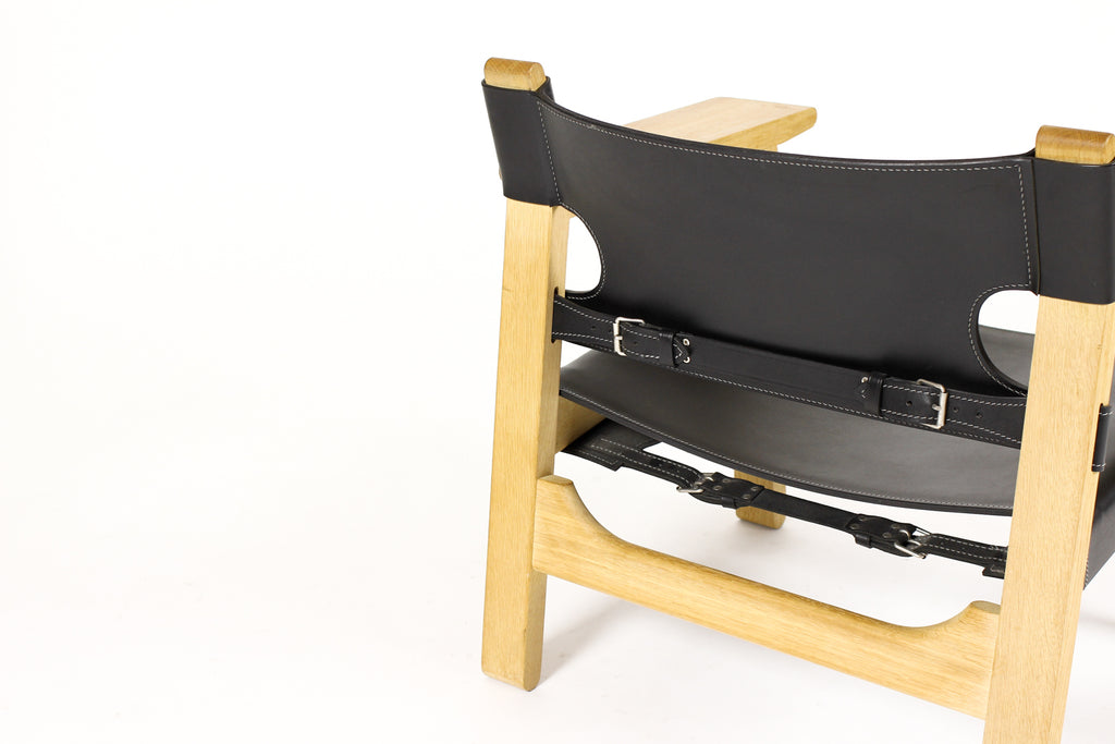 #1762 – Danish Modern / Mid Century Spanish Chair – Børge Mogensen for Frederica – Black Leather Sling