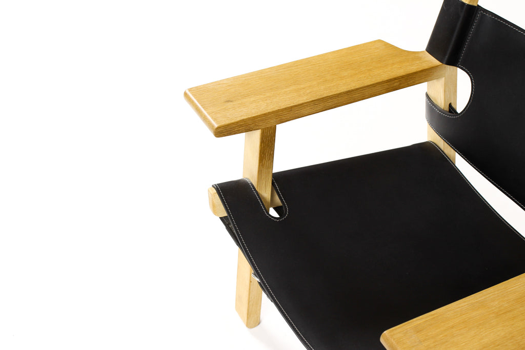 #1762 – Danish Modern / Mid Century Spanish Chair – Børge Mogensen for Frederica – Black Leather Sling