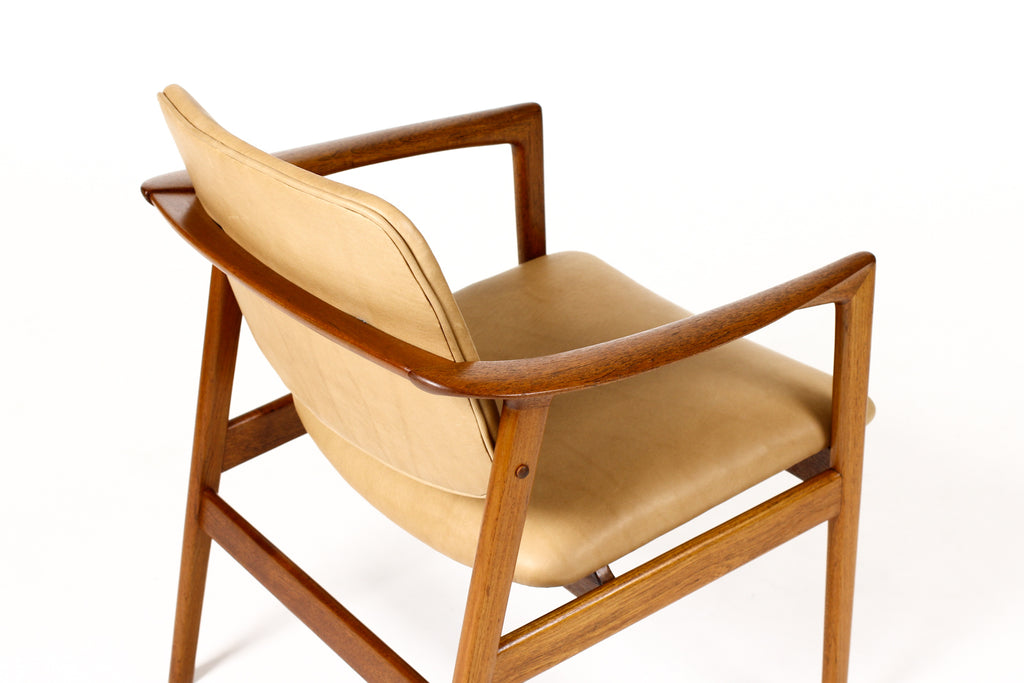 #1906 — Danish Modern / Mid Century Teak Arm Chair — Folke Ohlsson for Dux — Tan leather