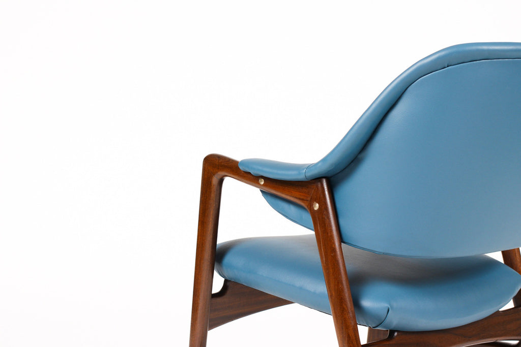 #1057 — Danish Modern / Mid Century Mahogany Framed Lounge Chair — Blue Vinyl — Ingmar Relling for Westnofa