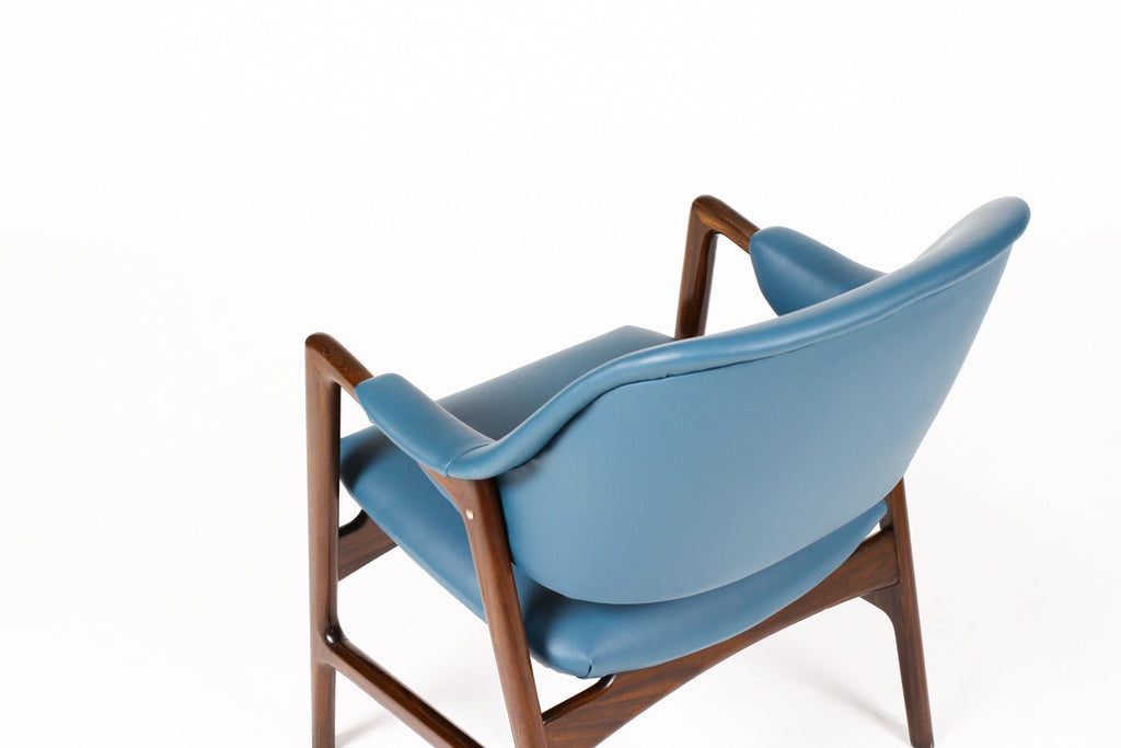 #1057 — Danish Modern / Mid Century Mahogany Framed Lounge Chair — Blue Vinyl — Ingmar Relling for Westnofa