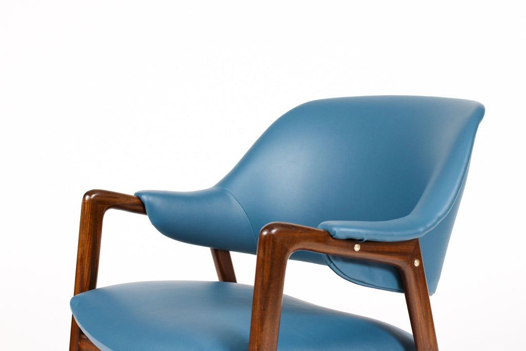 #1057 — Danish Modern / Mid Century Mahogany Framed Lounge Chair — Blue Vinyl — Ingmar Relling for Westnofa