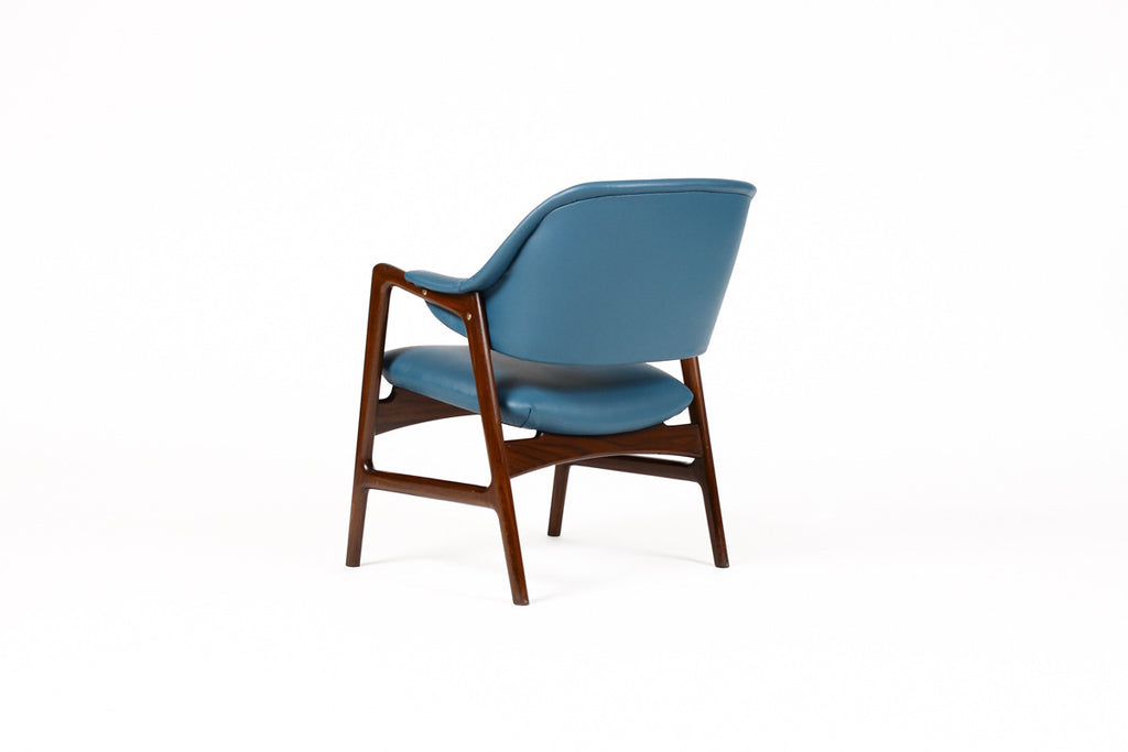 #1057 — Danish Modern / Mid Century Mahogany Framed Lounge Chair — Blue Vinyl — Ingmar Relling for Westnofa