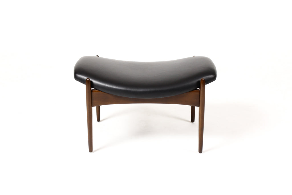 #1900 — Danish Modern / Mid Century Mahogany Ottoman / Foot stool — Kofod Larsen for Selig — Black Leather