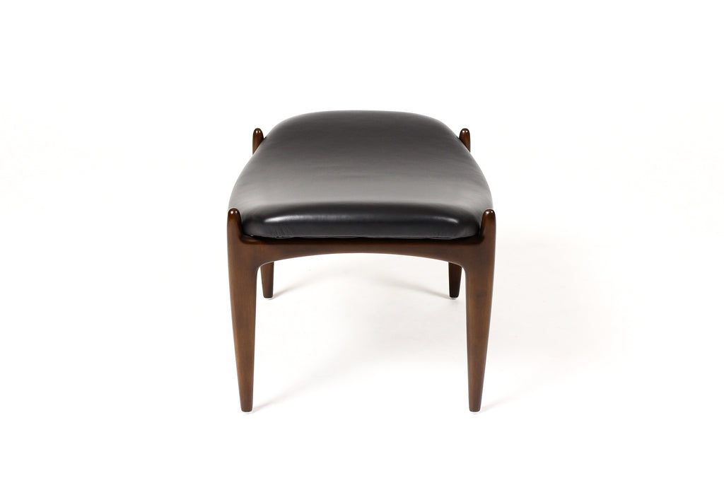#1900 — Danish Modern / Mid Century Mahogany Ottoman / Foot stool — Kofod Larsen for Selig — Black Leather